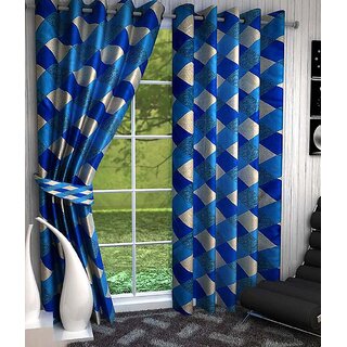                       Hdecore Blue Box Long Door Curtain 1 Pc (4x9)                                              