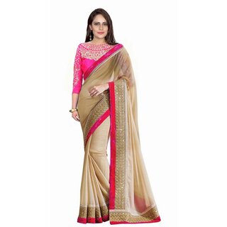 Bhuwal Fashion Lace Border Work Beige Color Faux Georgette Saree With Blouse Pcs-Bf110Beige