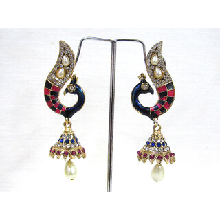                       Nice Pink And Blue Peacock jhumka earring                                              