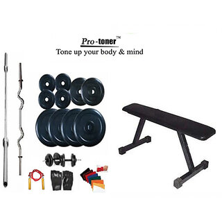 PROTONER  Weight Lifting Home Gym 45 Kg+Flat Bench+4 Rods(1 Zig Zag)+Accessories