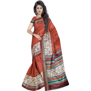                       SVB Saree Multicolor Art Silk Block Print Saree Without Blouse                                              