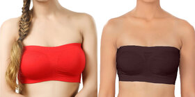 DealSeven Wirefree Non-Padded Strapless Tube Bra (Pack Of 2)