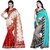 Pack of 2 Sharda Creation Multicolor Art Silk Block Print Casual Sarees With Blouse
