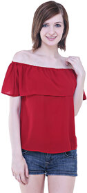 Myshka Women's Georgette Red Frill Off Shoulder Top_(myyashredfrilloffshoulder117-s)