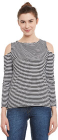 Miss Chase Women's Multicolor Round Neck Full Sleeve Cold Shoulder Striped Top