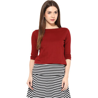                       Miss Chase Women's  Round Neck Cap Sleeves Basic Plain Top                                              