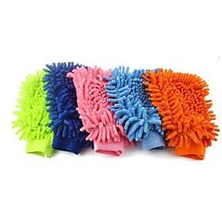Kudos Set Of 5 Car Cleaning Glove Cloth Micro Fibre Hand Wash for car bike glass cleaning
