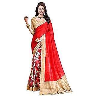                       SVB Sarees Multicolor Bhagalpuri Silk Block Print Saree With Blouse                                              