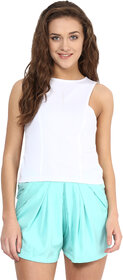 Miss Chase Women's White Round Neck Sleeveless Crop Tops Solid/Plain Top