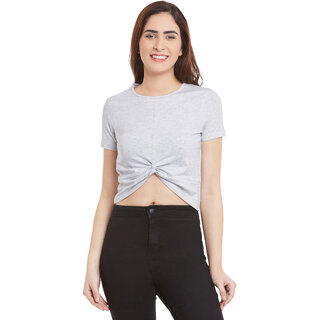                       Miss Chase Women's Gray Round Neck Half Sleeves Crop Tops Solid/Plain Top                                              