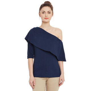 Miss Chase Women's Blue Round Neck 3/4th Sleeves Tube Solid/Plain Top Miss Chase Women's Blue Round Neck 3/4th Sleeves Tube Solid/Plain Top