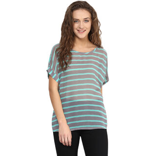                       Miss Chase Women's Multicolor Round Neck Half Sleeves Basic Striped Top                                              