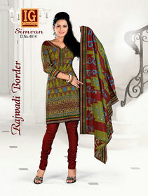 4014OliveGreen and Maroon Printed Popplin Cotton Daily Wear Salwar Suit (Unstitched)