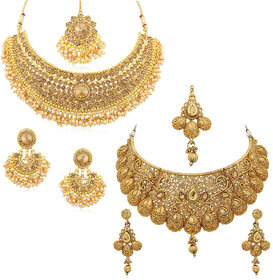 Sukkhi Alloy Gold Plated Australian Diamond Choker Necklace Combo Set For Women