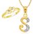 Vighnaharta Dual Heart Ring with Initial ''S'' Letter Pendant Gold and Rhodium Plated Jewellery Combo set