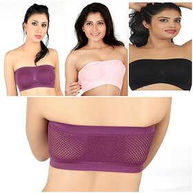 Hothy Wirefree Non-Padded Strapless Tube Bra (Pack Of 3)