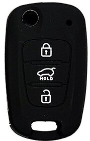 Silicone Key Cover Fit For Hyundai I20 3 Button Flip Key Models Upto 2012-13 (Black)