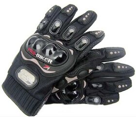 Pro Biker Leather Motorcycle Riding Gloves (Black, XL size)