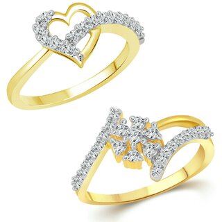 Vighnaharta Finger Touch Heart CZ Gold and Rhodium Plated Alloy Combo Ring set for Women and Girls [1076FRG-1071FRG] - [VFJ1233FRG16]
