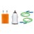 (Tricolor combo No 9 ) 4 in 1 combo of Usb Adopter, car charger and 2 Charging Data Cables by KSJ