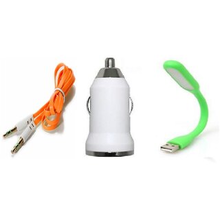 (Tricolor combo No 18) Aux cable, Car charger  LED Light by KSJ Accessories