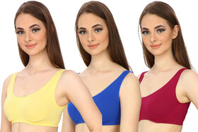 Hothy  Yellow Blue  Maroon Sports Air Bra ( Pack Of 3)