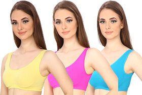 Hothy  Yellow Pink  Cyan Sports Air Bra ( Pack Of 3)