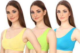 Hothy  Yellow Green  Cyan Sports Air Bra ( Pack Of 3)
