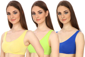 Hothy  Yellow Blue  Green Sports Air Bra ( Pack Of 3)