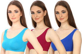 Hothy Women's Non-Padded Sports Bra (Cyan,Maroon  Blue Pack Of 3)