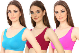 Hothy Women's Non-Padded Sports Bra (Cyan,Maroon  Pink Pack Of 3)