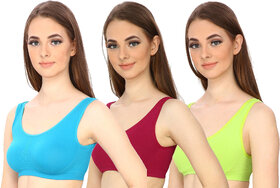 Hothy Women's Non-Padded Sports Bra (Cyan,Maroon  Green Pack Of 3)