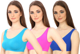 Hothy Women's Non-Padded Sports Bra (Cyan,Pink  Blue Pack Of 3)