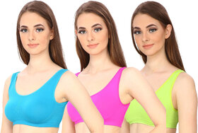 Hothy Women's Non-Padded Sports Bra (Cyan,Pink  Green Pack Of 3)