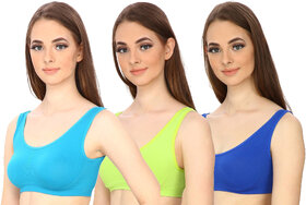 Hothy Women's Non-Padded Sports Bra (Cyan,Green  Blue Pack Of 3)