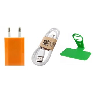 (Tricolor combo No 13 ) 3 in 1 combo of Usb Adopter, Charging Data Cable and charging stand by KSJ Accessories
