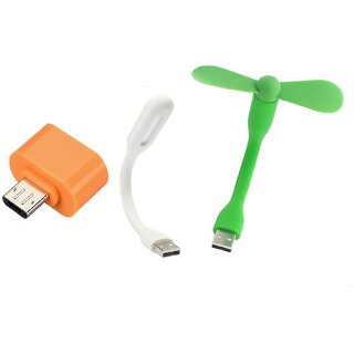 3 in 1 combo of Otg Adaptor, USB Fan  USB Led Light by KSJ Accessories (Tricolor combo No 26)