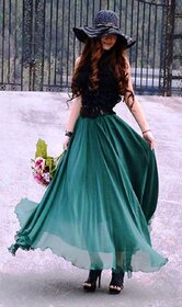 Raabta Fashion Teal Green Flare Long Skirt