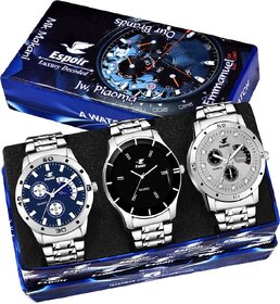Espoir Analog Chronograph Not Working Pack Of 3 Watches Stainless Steel For Men'S Watch - Combo 109Grey,Bahu,Espoir