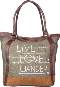 Mona B Up-Cycled Canvas bag Live Love Wander Tote Bag  Size5 Deep x 14 Wide x 16 Tall