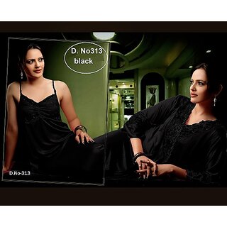 313 Black Color Sleep Wear 2pc Nighty Robe Hot Night Set Women's Daily Fun New 313 Black Color Sleep Wear 2pc Nighty Robe Hot Night Set Women's Daily Fun New
