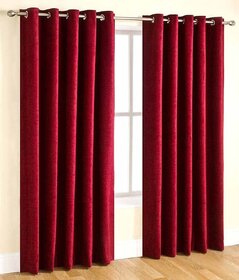 Styletex Plain Polyester Maroon Long Door Curtain (Set of 4)