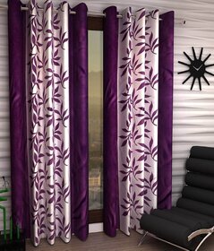 Styletex Floral Polyester Purple Long Door Curtain (Set of 4)