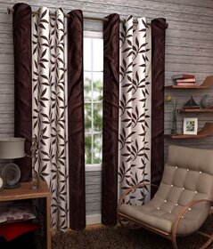 Styletex Floral Polyester Brown Long Door Curtain (Set of 4)