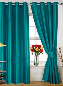 Styletex Plain Polyester Aqua Window Curtain Set Of 2