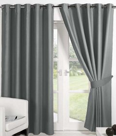 Styletex Plain Polyester Gray Window Curtain (Set of 2)