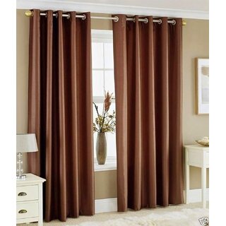 Styletex Plain Polyester Brown Long Door Curtain (Set of 4)