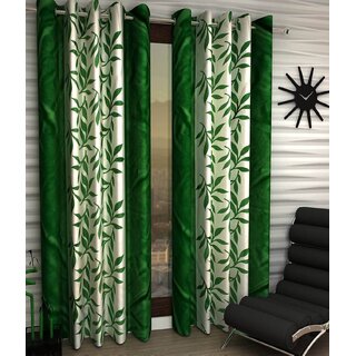 Styletex Floral Polyester Green Window Curtain (Set of 4)