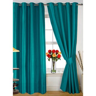 Styletex Plain Polyester Aqua Window Curtain (Set of 4)