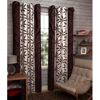                       Styletex Floral Polyester Brown Long Door Curtain (Set of 4)                                              